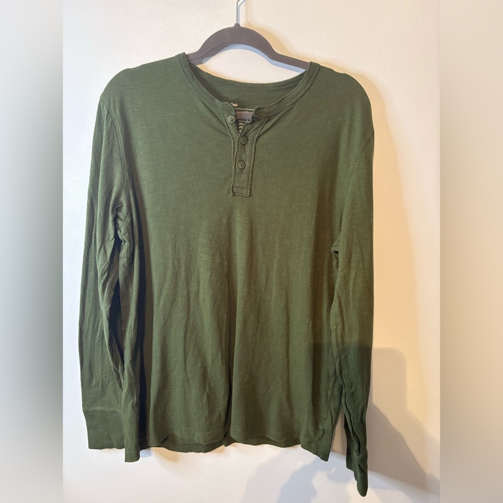 GAP Long Sleeve Green Rough Edge Cotton Henley Tshirt Medium